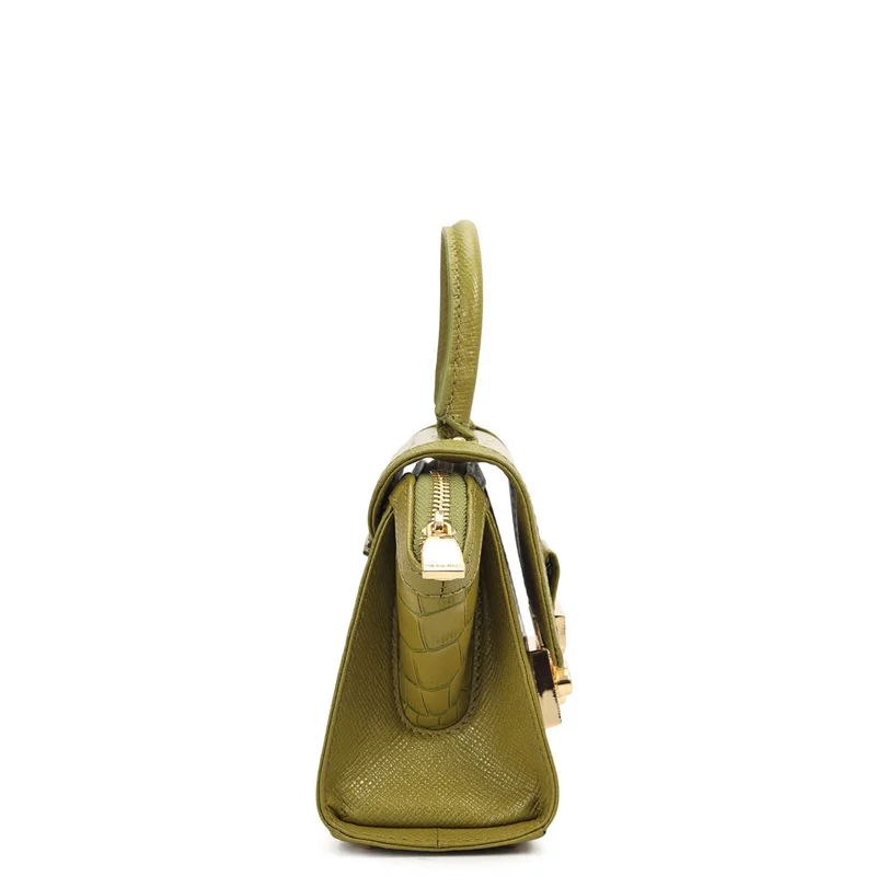 Da Milano Lime Small Croco Leather Satchel - Lime for Women | Best Price UAE